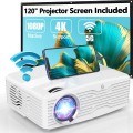 DR.J Professional 5G WiFi 300" DISPLAY  Projector Full HD, 4K Native 1080P 9500Lumens Projector, 120" Projector Screen Included