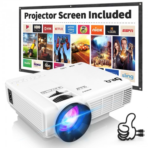 DR.Q HI-04 Beamer mit 100 Zoll Screen, Beamer Full HD 6000 Lumens, Mini Beamer Unterstützt 1080P Full HD, Projektor Kompatibel mit TV Stick Smartphone Tablet HDMI VGA USB, Heimkino Beamer, Weiß.