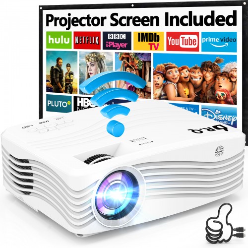 DR.Q Native 1080P WiFi Projector, 7500 Lumens Full HD Projector [with 120″ Projector Screen], Wireless Projector Synchronize Screen, Compatible with TV Stick HDMI for Home Cinema & Outdoor Movies.